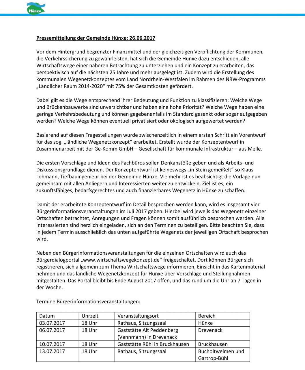 Pressemitteilung Wegenetzkonzept